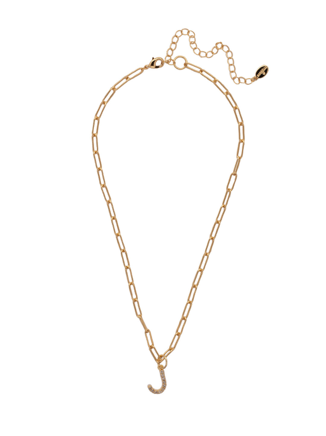 J Initial Paperclip Pendant Necklace - NFB10BGCRY - <p>A crystal embellished initial charm sits at the base of a trendy paperclip chain and is secured with a lobster clasp closure. From Sorrelli's Crystal collection in our Bright Gold-tone finish.</p>
