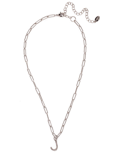 J Initial Paperclip Pendant Necklace - NFB10PDCRY - <p>A crystal embellished initial charm sits at the base of a trendy paperclip chain and is secured with a lobster clasp closure. From Sorrelli's Crystal collection in our Palladium finish.</p>