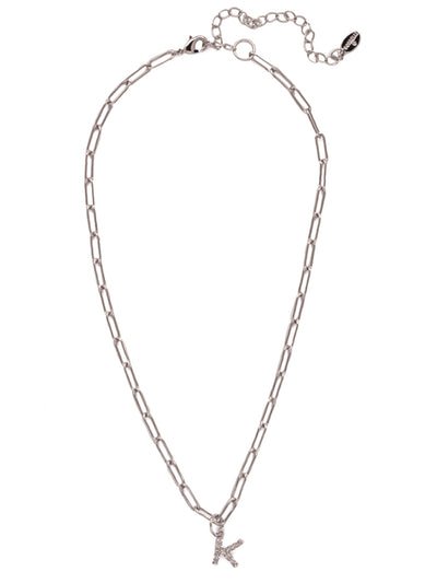 K Initial Paperclip Pendant Necklace - NFB11PDCRY - <p>A crystal embellished initial charm sits at the base of a trendy paperclip chain and is secured with a lobster clasp closure. From Sorrelli's Crystal collection in our Palladium finish.</p>