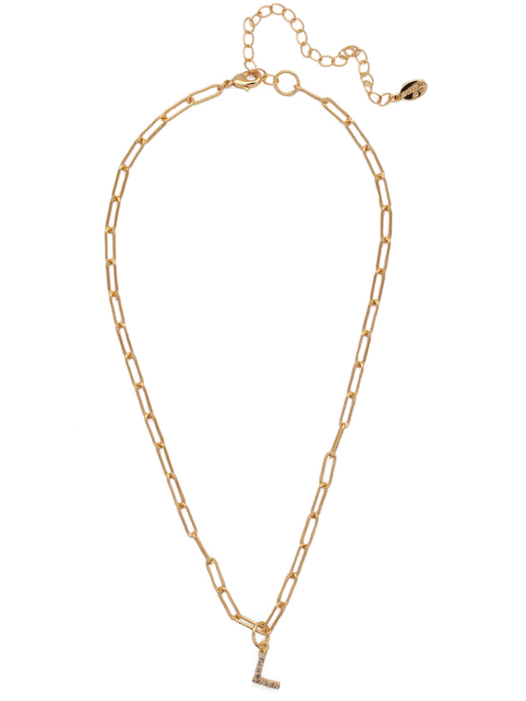 L Initial Paperclip Pendant Necklace - NFB12BGCRY - <p>A crystal embellished initial charm sits at the base of a trendy paperclip chain and is secured with a lobster clasp closure. From Sorrelli's Crystal collection in our Bright Gold-tone finish.</p>