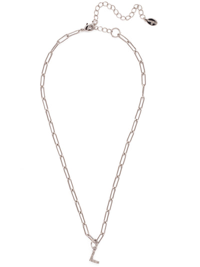 L Initial Paperclip Pendant Necklace - NFB12PDCRY - <p>A crystal embellished initial charm sits at the base of a trendy paperclip chain and is secured with a lobster clasp closure. From Sorrelli's Crystal collection in our Palladium finish.</p>