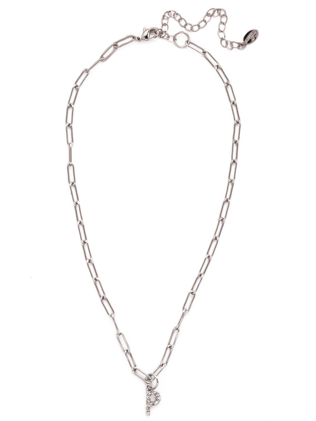 P Initial Paperclip Pendant Necklace - NFB16PDCRY - <p>A crystal embellished initial charm sits at the base of a trendy paperclip chain and is secured with a lobster clasp closure. From Sorrelli's Crystal collection in our Palladium finish.</p>