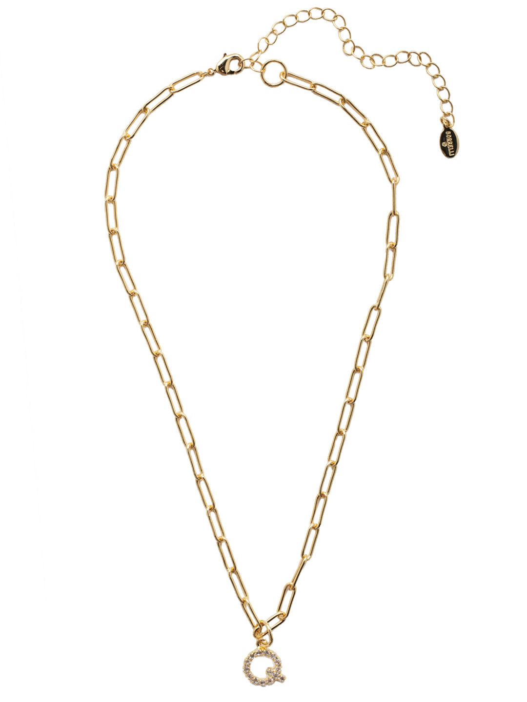 Q Initial Paperclip Pendant Necklace - NFB17BGCRY - <p>A crystal embellished initial charm sits at the base of a trendy paperclip chain and is secured with a lobster clasp closure. From Sorrelli's Crystal collection in our Bright Gold-tone finish.</p>