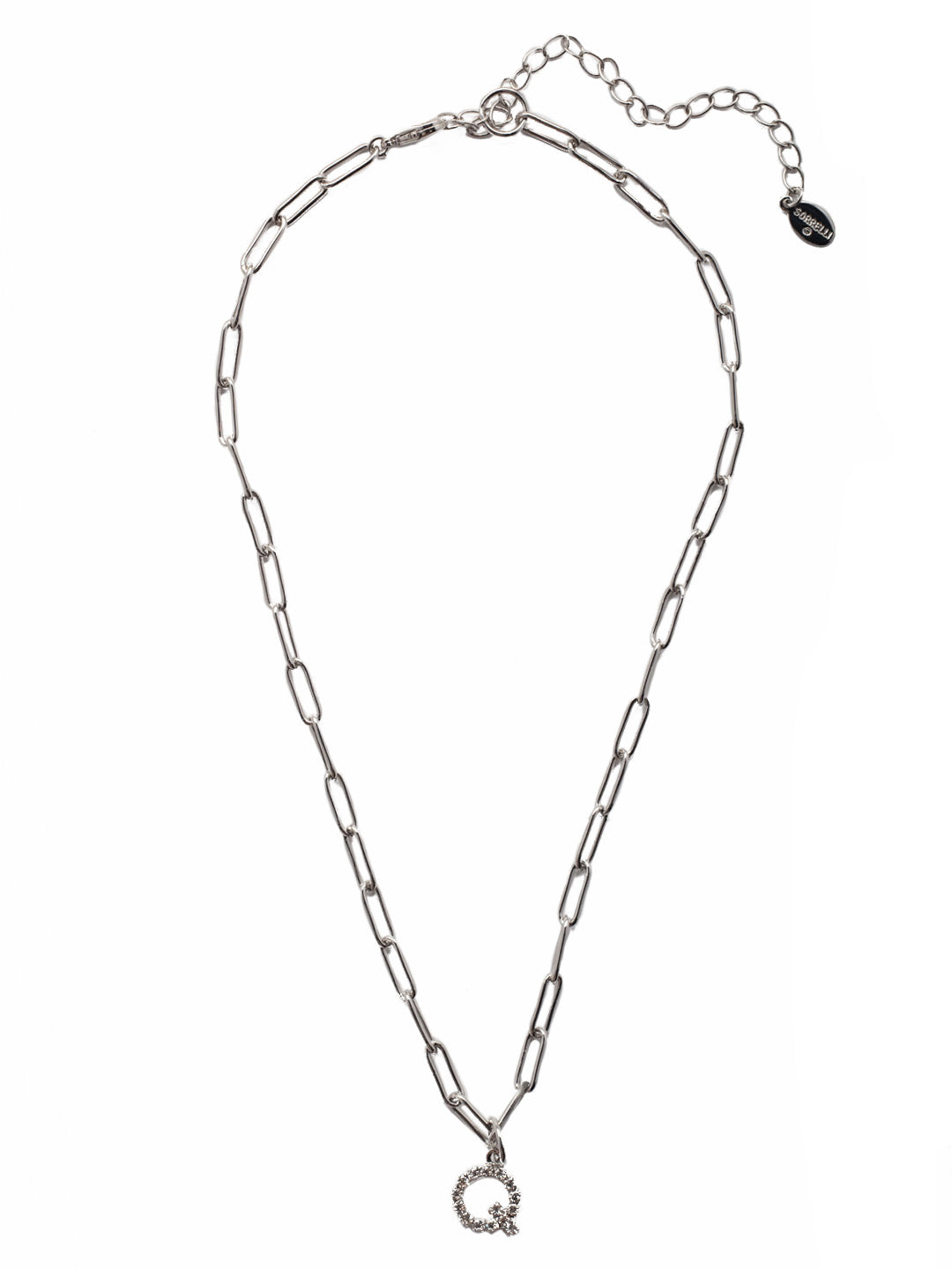 Q Initial Paperclip Pendant Necklace - NFB17PDCRY - <p>A crystal embellished initial charm sits at the base of a trendy paperclip chain and is secured with a lobster clasp closure. From Sorrelli's Crystal collection in our Palladium finish.</p>