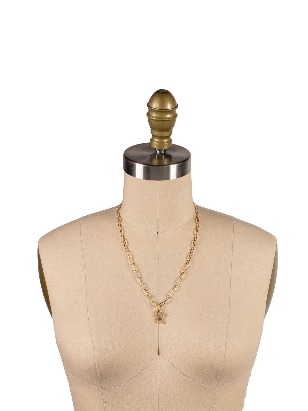 R Initial Paperclip Pendant Necklace - NFB18BGCRY