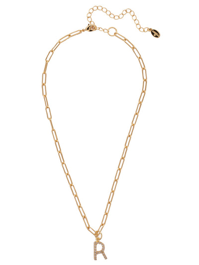 R Initial Paperclip Pendant Necklace - NFB18BGCRY - <p>A crystal embellished initial charm sits at the base of a trendy paperclip chain and is secured with a lobster clasp closure. From Sorrelli's Crystal collection in our Bright Gold-tone finish.</p>
