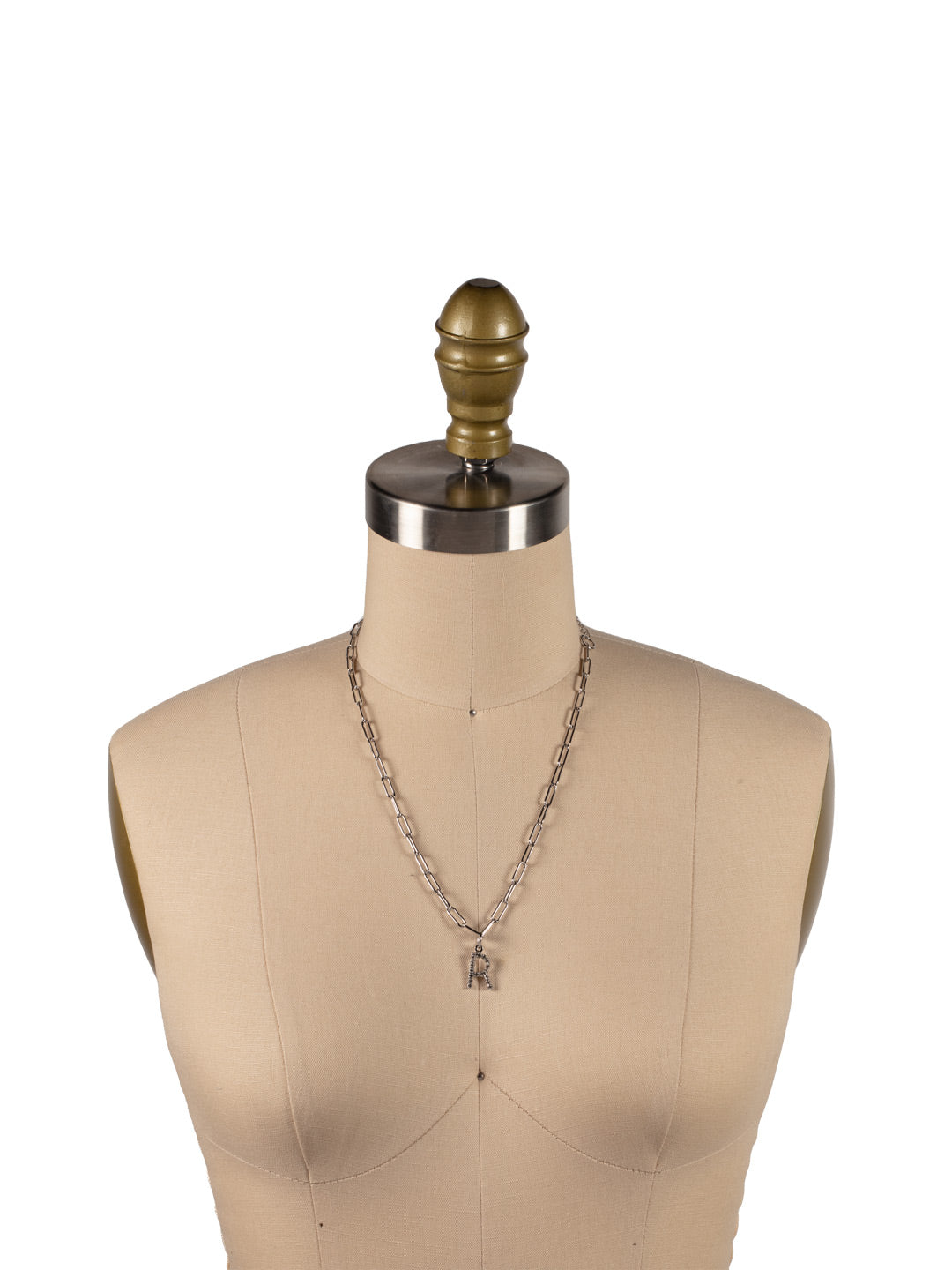 R Initial Paperclip Pendant Necklace - NFB18PDCRY