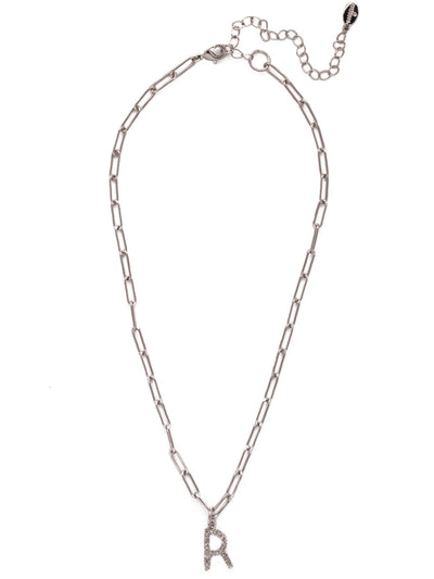 R Initial Paperclip Pendant Necklace - NFB18PDCRY - <p>A crystal embellished initial charm sits at the base of a trendy paperclip chain and is secured with a lobster clasp closure. From Sorrelli's Crystal collection in our Palladium finish.</p>
