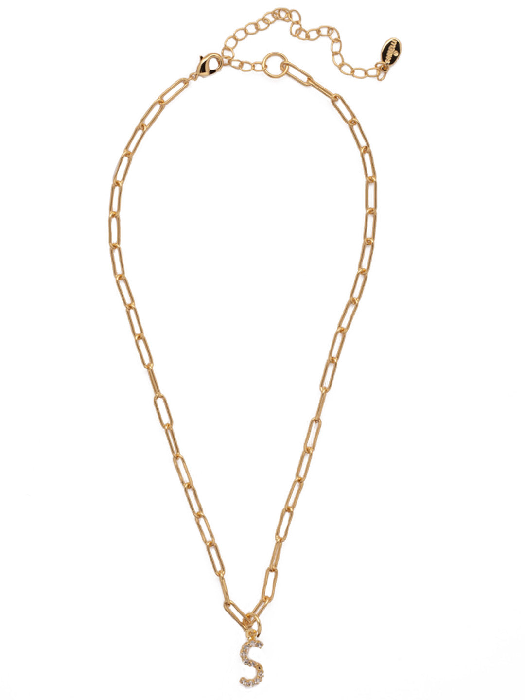 S Initial Paperclip Pendant Necklace - NFB19BGCRY - <p>A crystal embellished initial charm sits at the base of a trendy paperclip chain and is secured with a lobster clasp closure. From Sorrelli's Crystal collection in our Bright Gold-tone finish.</p>