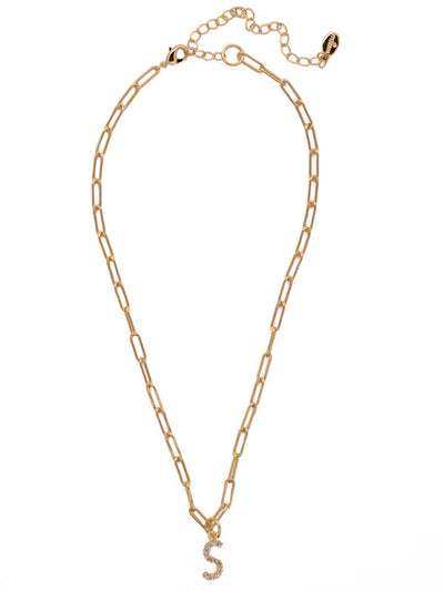 S Initial Paperclip Pendant Necklace - NFB19BGCRY - <p>A crystal embellished initial charm sits at the base of a trendy paperclip chain and is secured with a lobster clasp closure. From Sorrelli's Crystal collection in our Bright Gold-tone finish.</p>