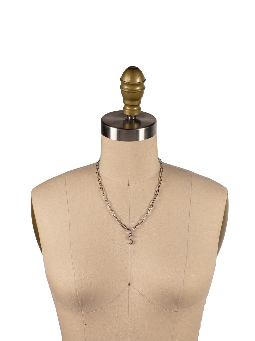 S Initial Paperclip Pendant Necklace - NFB19PDCRY