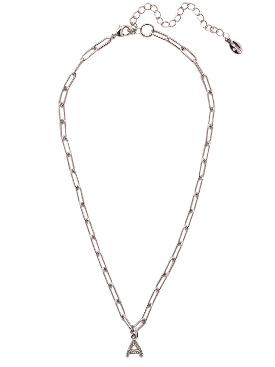 A Initial Paperclip Pendant Necklace - NFB1PDCRY - <p>A crystal embellished initial charm sits at the base of a trendy paperclip chain and is secured with a lobster clasp closure. From Sorrelli's Crystal collection in our Palladium finish.</p>