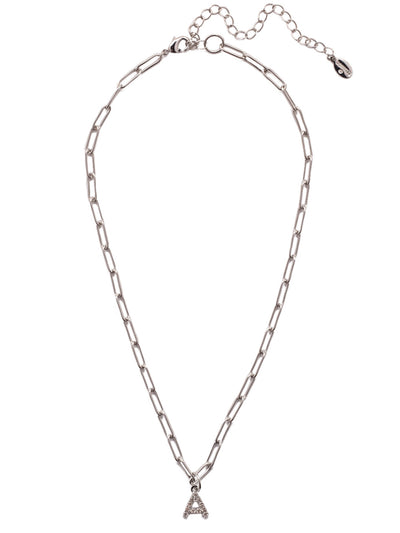 A Initial Paperclip Pendant Necklace - NFB1PDCRY - <p>A crystal embellished initial charm sits at the base of a trendy paperclip chain and is secured with a lobster clasp closure. From Sorrelli's Crystal collection in our Palladium finish.</p>