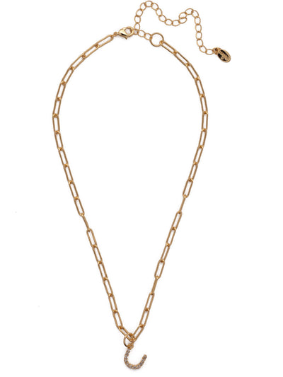 U Initial Paperclip Pendant Necklace - NFB21BGCRY - <p>A crystal embellished initial charm sits at the base of a trendy paperclip chain and is secured with a lobster clasp closure. From Sorrelli's Crystal collection in our Bright Gold-tone finish.</p>