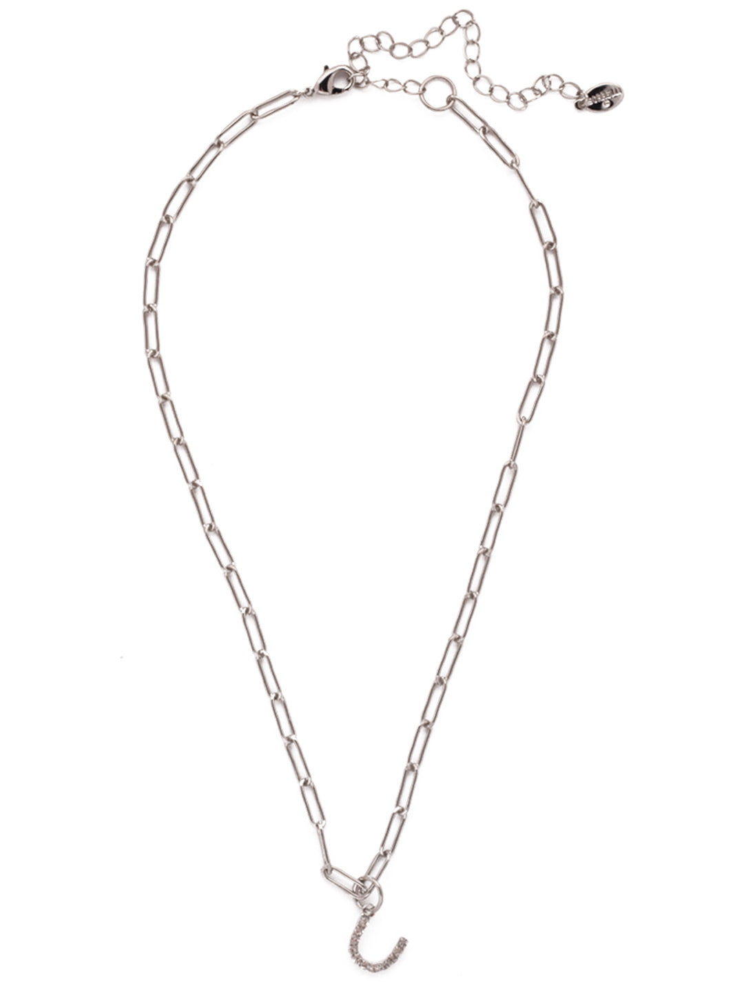 U Initial Paperclip Pendant Necklace - NFB21PDCRY - <p>A crystal embellished initial charm sits at the base of a trendy paperclip chain and is secured with a lobster clasp closure. From Sorrelli's Crystal collection in our Palladium finish.</p>