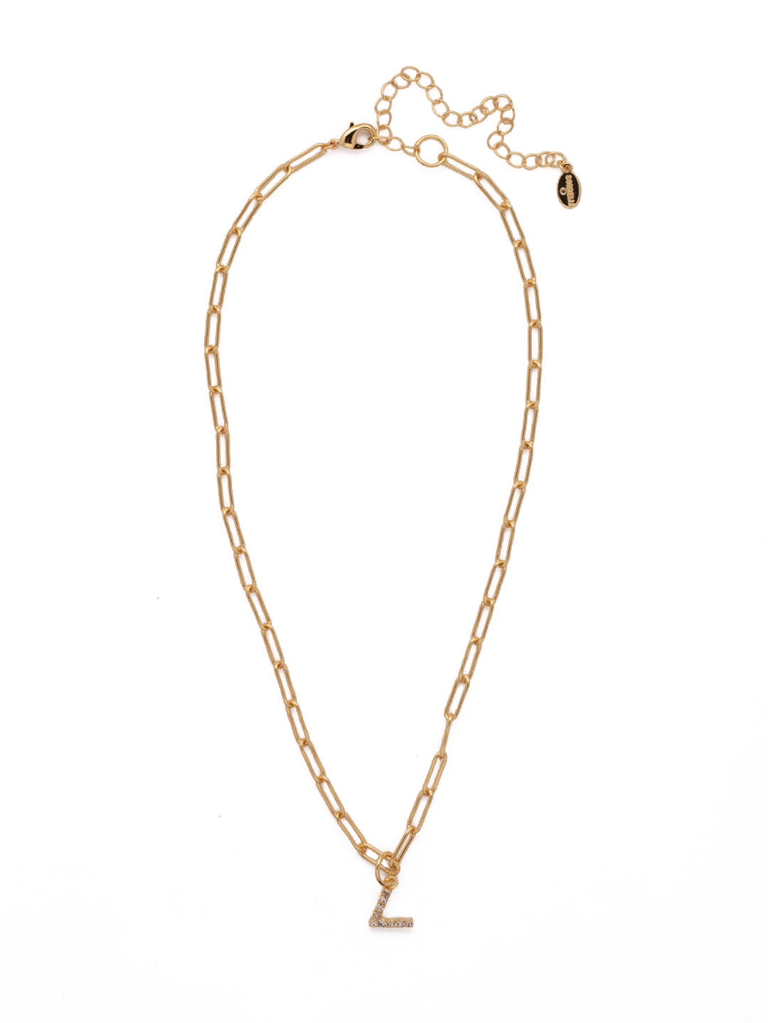 V Initial Paperclip Pendant Necklace - NFB22BGCRY - <p>A crystal embellished initial charm sits at the base of a trendy paperclip chain and is secured with a lobster clasp closure. From Sorrelli's Crystal collection in our Bright Gold-tone finish.</p>