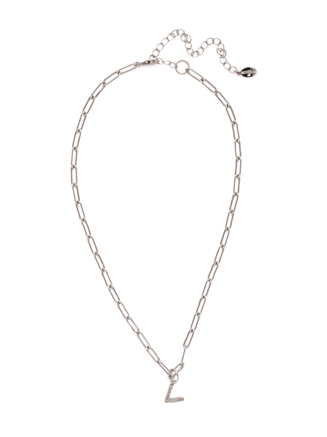 V Initial Paperclip Pendant Necklace - NFB22PDCRY - <p>A crystal embellished initial charm sits at the base of a trendy paperclip chain and is secured with a lobster clasp closure. From Sorrelli's Crystal collection in our Palladium finish.</p>