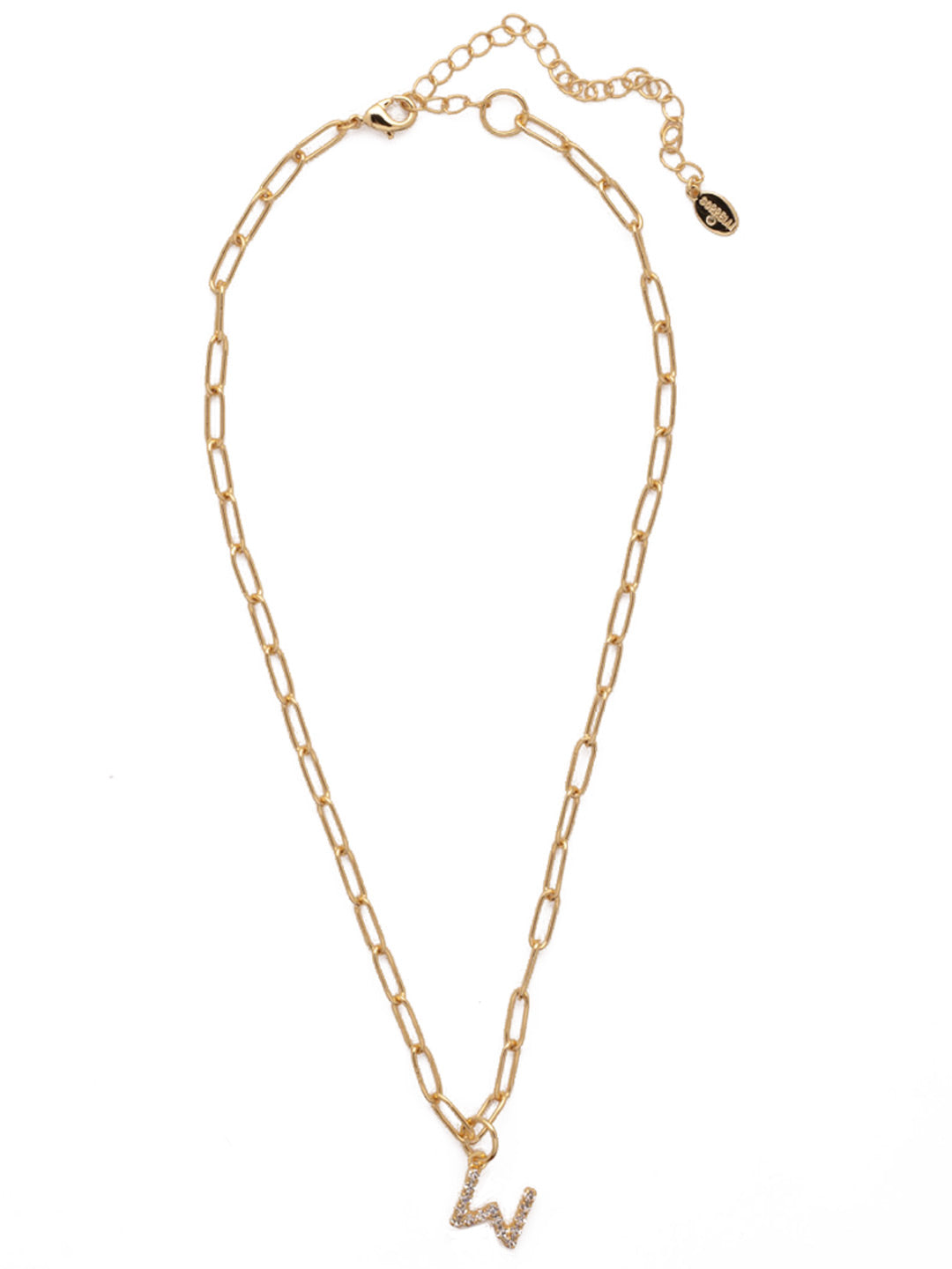 W Initial Paperclip Pendant Necklace - NFB23BGCRY - <p>A crystal embellished initial charm sits at the base of a trendy paperclip chain and is secured with a lobster clasp closure. From Sorrelli's Crystal collection in our Bright Gold-tone finish.</p>