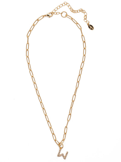 W Initial Paperclip Pendant Necklace - NFB23BGCRY - <p>A crystal embellished initial charm sits at the base of a trendy paperclip chain and is secured with a lobster clasp closure. From Sorrelli's Crystal collection in our Bright Gold-tone finish.</p>