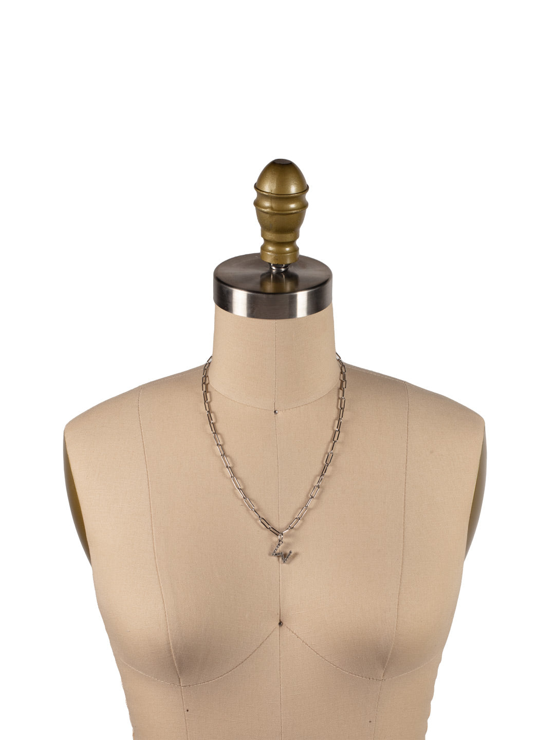 W Initial Paperclip Pendant Necklace - NFB23PDCRY