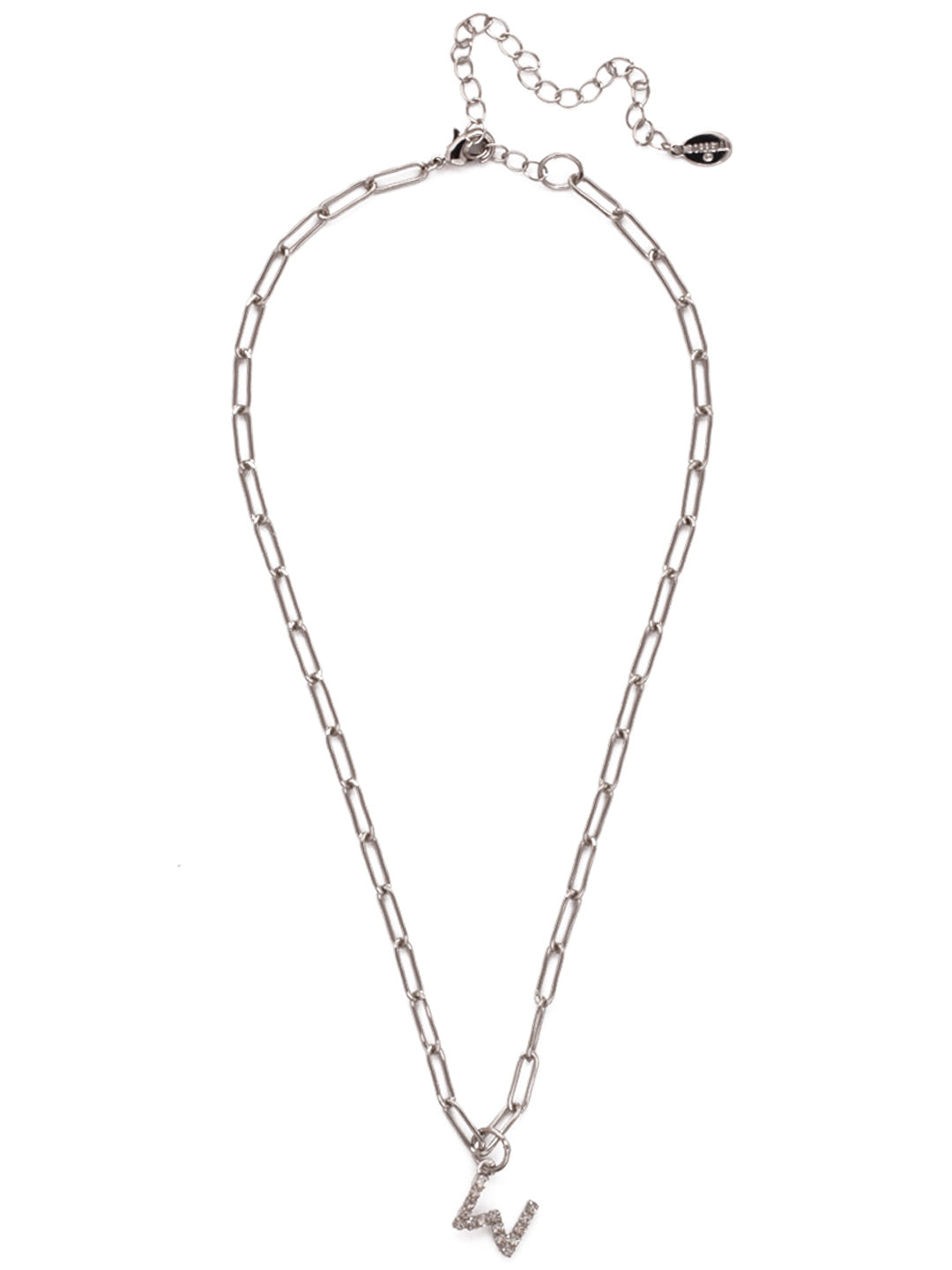 W Initial Paperclip Pendant Necklace - NFB23PDCRY - <p>A crystal embellished initial charm sits at the base of a trendy paperclip chain and is secured with a lobster clasp closure. From Sorrelli's Crystal collection in our Palladium finish.</p>