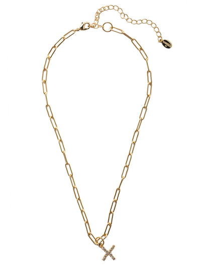 X Initial Paperclip Pendant Necklace - NFB24BGCRY - <p>A crystal embellished initial charm sits at the base of a trendy paperclip chain and is secured with a lobster clasp closure. From Sorrelli's Crystal collection in our Bright Gold-tone finish.</p>