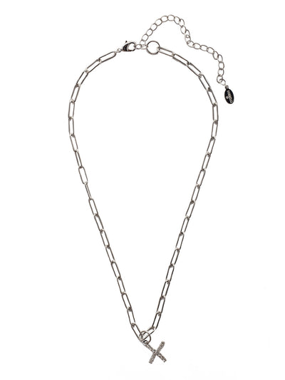 X Initial Paperclip Pendant Necklace - NFB24PDCRY - <p>A crystal embellished initial charm sits at the base of a trendy paperclip chain and is secured with a lobster clasp closure. From Sorrelli's Crystal collection in our Palladium finish.</p>