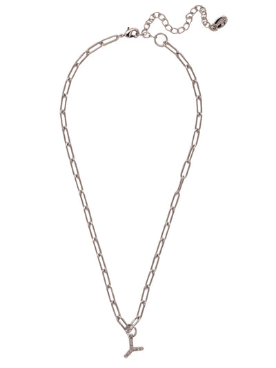 Y Initial Paperclip Pendant Necklace - NFB25PDCRY - <p>A crystal embellished initial charm sits at the base of a trendy paperclip chain and is secured with a lobster clasp closure. From Sorrelli's Crystal collection in our Palladium finish.</p>