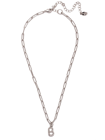 B Initial Paperclip Pendant Necklace - NFB2PDCRY - <p>A crystal embellished initial charm sits at the base of a trendy paperclip chain and is secured with a lobster clasp closure. From Sorrelli's Crystal collection in our Palladium finish.</p>