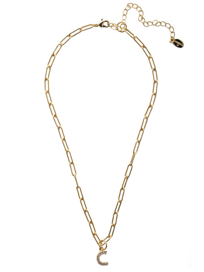 C Initial Paperclip Pendant Necklace - NFB3BGCRY - <p>A crystal embellished initial charm sits at the base of a trendy paperclip chain and is secured with a lobster clasp closure. From Sorrelli's Crystal collection in our Bright Gold-tone finish.</p>
