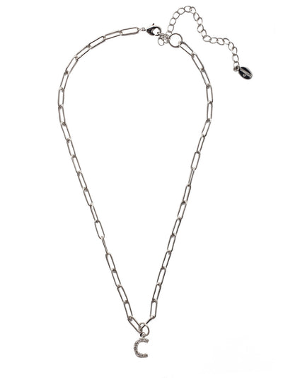 C Initial Paperclip Pendant Necklace - NFB3PDCRY - <p>A crystal embellished initial charm sits at the base of a trendy paperclip chain and is secured with a lobster clasp closure. From Sorrelli's Crystal collection in our Palladium finish.</p>