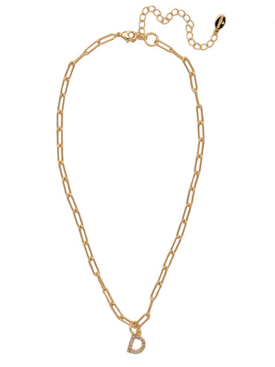 D Initial Paperclip Pendant Necklace - NFB4BGCRY - <p>A crystal embellished initial charm sits at the base of a trendy paperclip chain and is secured with a lobster clasp closure. From Sorrelli's Crystal collection in our Bright Gold-tone finish.</p>