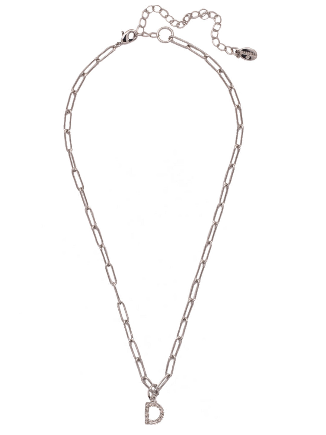 D Initial Paperclip Pendant Necklace - NFB4PDCRY - <p>A crystal embellished initial charm sits at the base of a trendy paperclip chain and is secured with a lobster clasp closure. From Sorrelli's Crystal collection in our Palladium finish.</p>