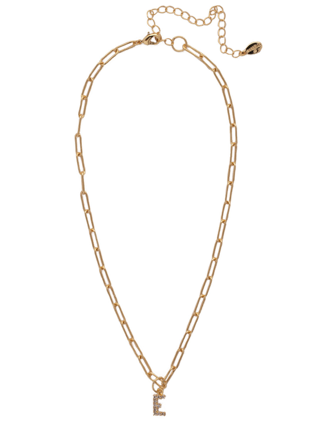 E Initial Paperclip Pendant Necklace - NFB5BGCRY - <p>A crystal embellished initial charm sits at the base of a trendy paperclip chain and is secured with a lobster clasp closure. From Sorrelli's Crystal collection in our Bright Gold-tone finish.</p>