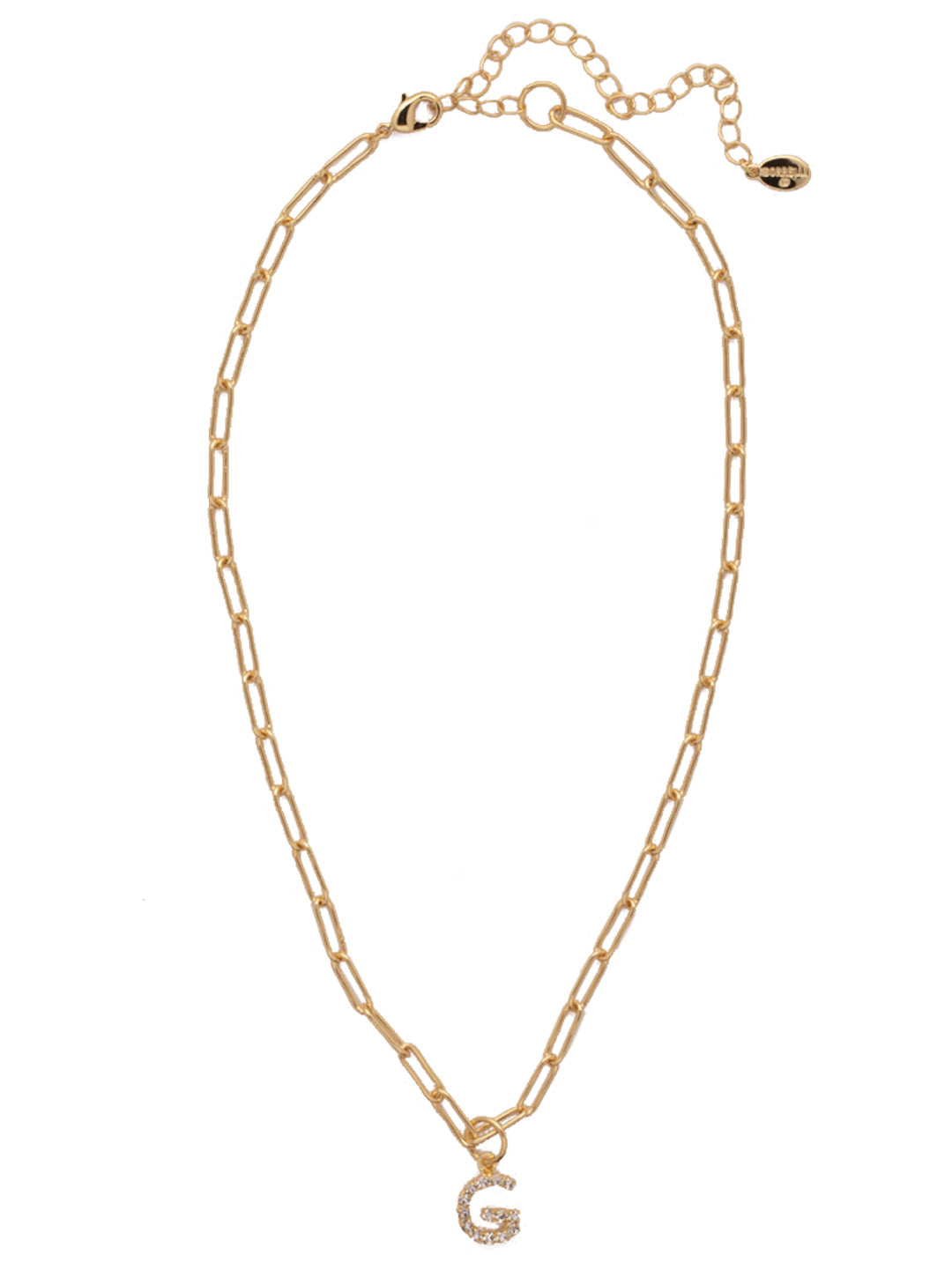 G Initial Paperclip Pendant Necklace - NFB7BGCRY - <p>A crystal embellished initial charm sits at the base of a trendy paperclip chain and is secured with a lobster clasp closure. From Sorrelli's Crystal collection in our Bright Gold-tone finish.</p>