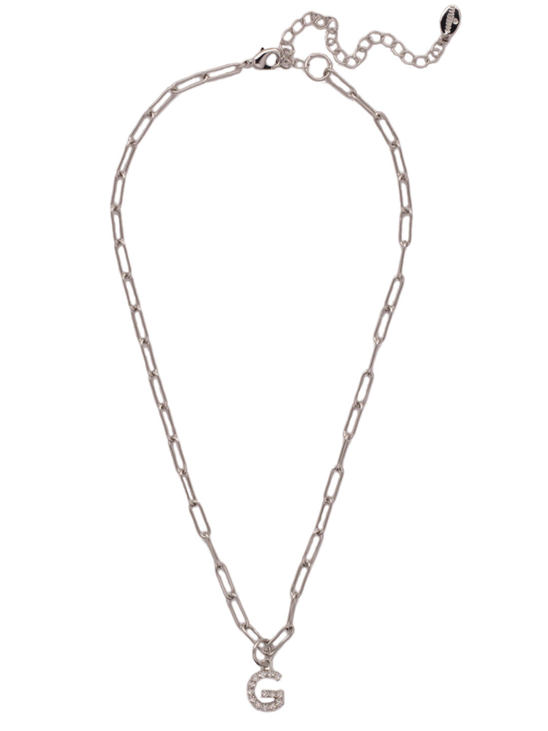G Initial Paperclip Pendant Necklace - NFB7PDCRY - <p>A crystal embellished initial charm sits at the base of a trendy paperclip chain and is secured with a lobster clasp closure. From Sorrelli's Crystal collection in our Palladium finish.</p>