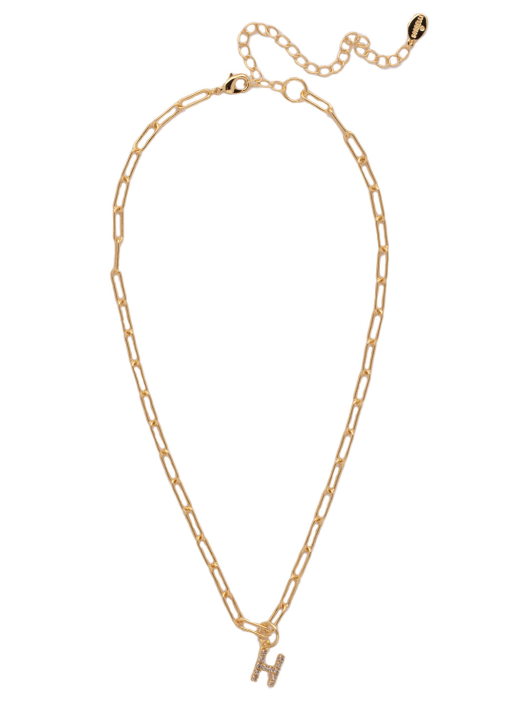 H Initial Paperclip Pendant Necklace - NFB8BGCRY - <p>A crystal embellished initial charm sits at the base of a trendy paperclip chain and is secured with a lobster clasp closure. From Sorrelli's Crystal collection in our Bright Gold-tone finish.</p>