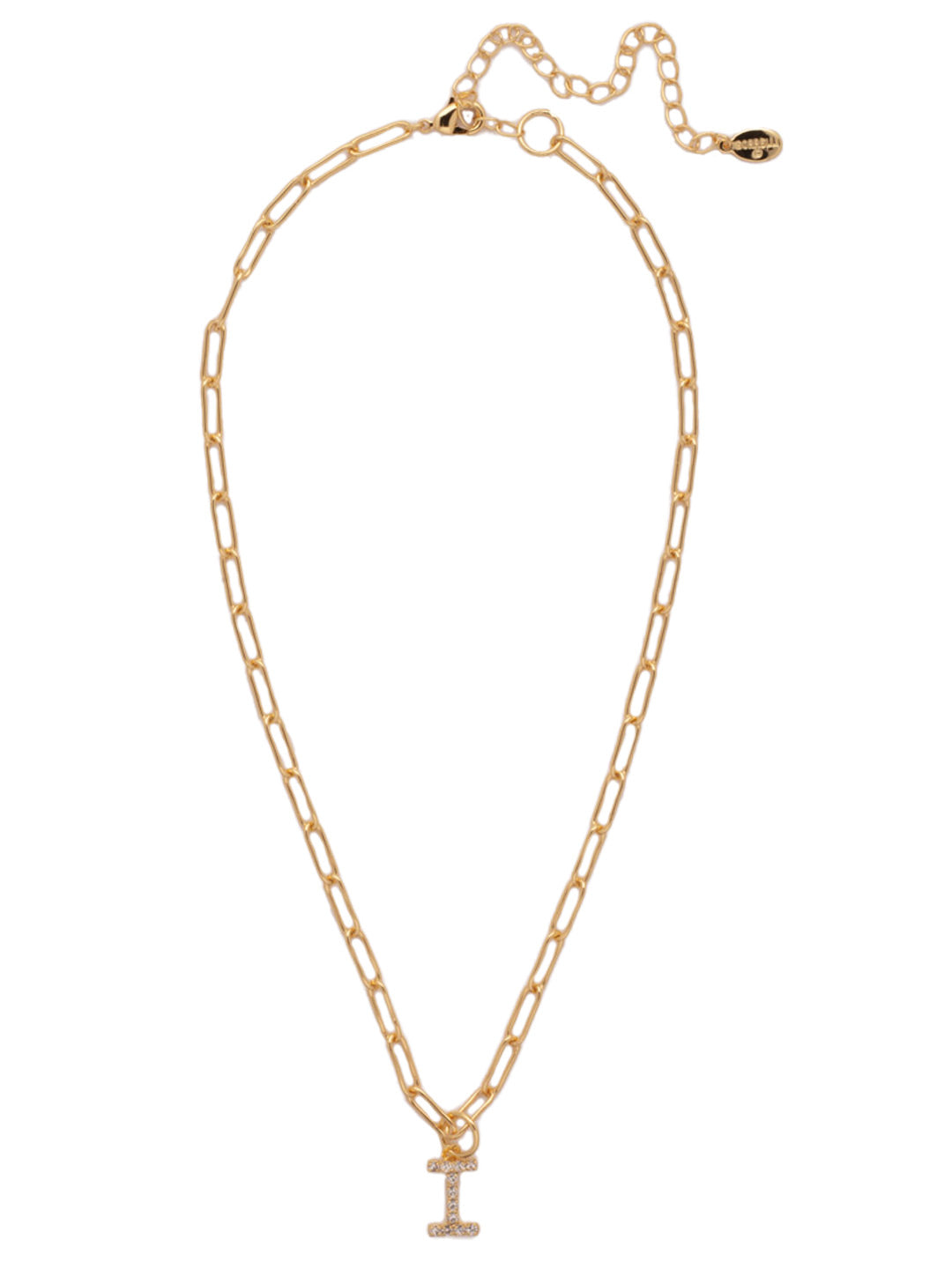 I Initial Paperclip Pendant Necklace - NFB9BGCRY - <p>A crystal embellished initial charm sits at the base of a trendy paperclip chain and is secured with a lobster clasp closure. From Sorrelli's Crystal collection in our Bright Gold-tone finish.</p>