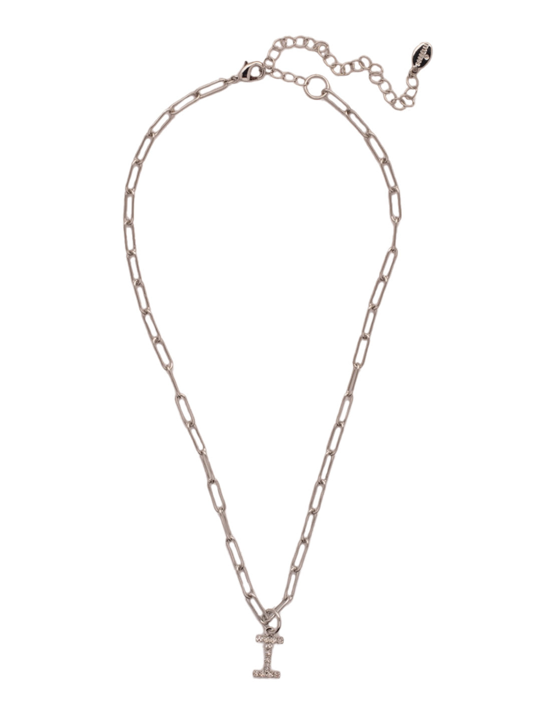 I Initial Paperclip Pendant Necklace - NFB9PDCRY - <p>A crystal embellished initial charm sits at the base of a trendy paperclip chain and is secured with a lobster clasp closure. From Sorrelli's Crystal collection in our Palladium finish.</p>