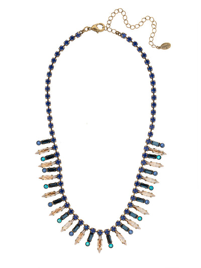 Emory Statement Necklace - NFC20AGVBN - <p>The Emory Statement Necklace features hanging baguette, round, and emerald cut crystals on an adjustable crystal embellished chain, secured with a lobster claw clasp. From Sorrelli's Venice Blue collection in our Antique Gold-tone finish.</p>
