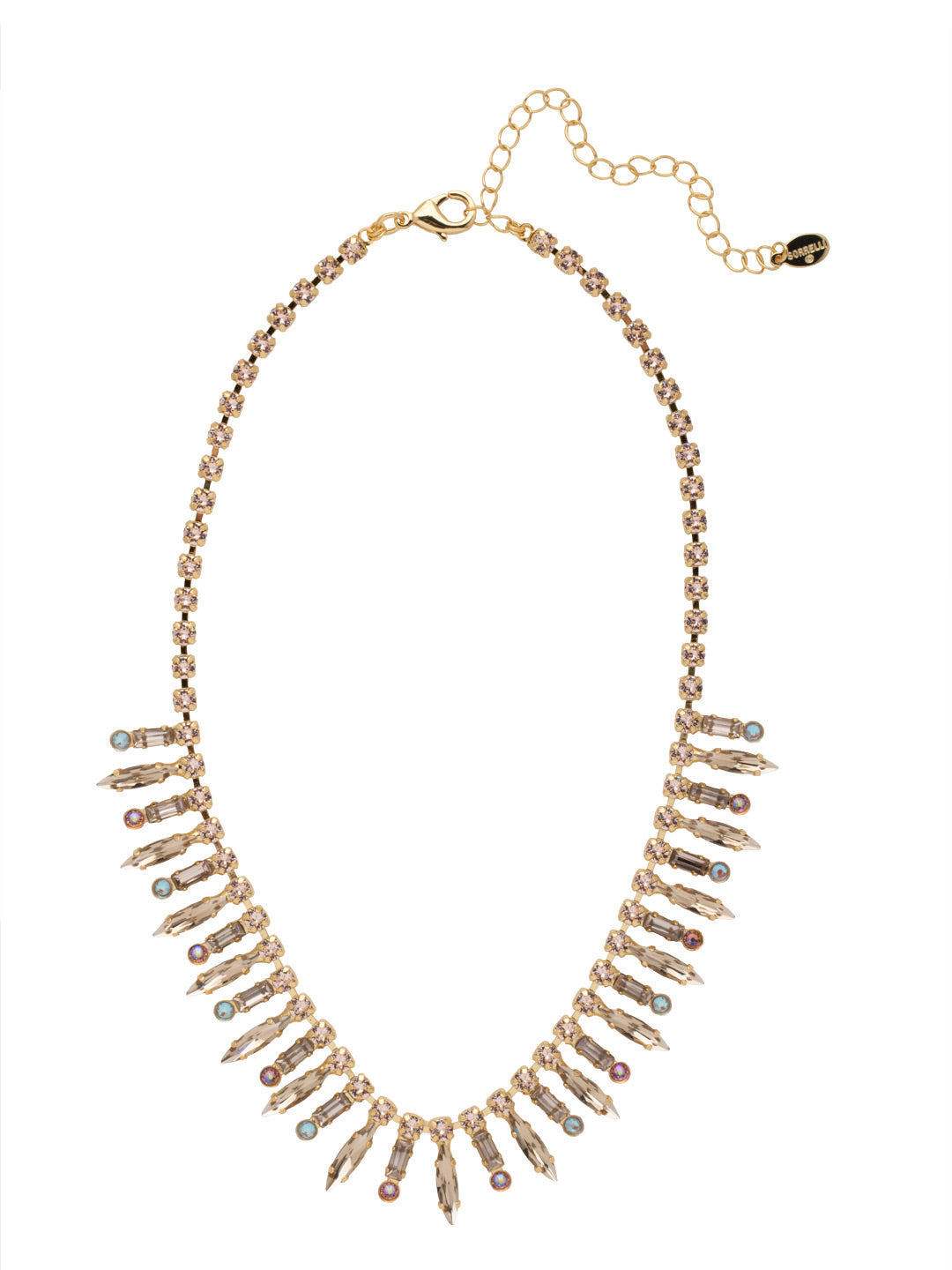 Emory Statement Necklace - NFC20BGRSU - <p>The Emory Statement Necklace features hanging baguette, round, and emerald cut crystals on an adjustable crystal embellished chain, secured with a lobster claw clasp. From Sorrelli's Raw Sugar collection in our Bright Gold-tone finish.</p>
