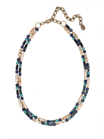 Emory Tennis Necklace - NFC21AGVBN - <p>The Emory Tennis Necklace features two rows of round, baguette, and emerald cut crystals on an adjustable chain, secured by a lobster claw clasp. From Sorrelli's Venice Blue collection in our Antique Gold-tone finish.</p>