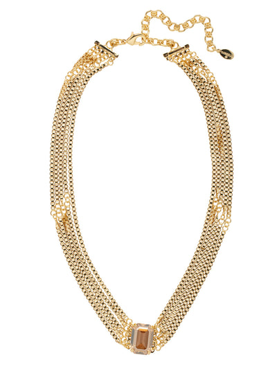 Brynn Statement Necklace - NFC2BGRSU - <p>The Brynn Tennis Necklace combines layers of box chains with a single emerald cut crystal sitting prominently at the front. An adjustable chain secures with a lobster clasp claw. From Sorrelli's Raw Sugar collection in our Bright Gold-tone finish.</p>