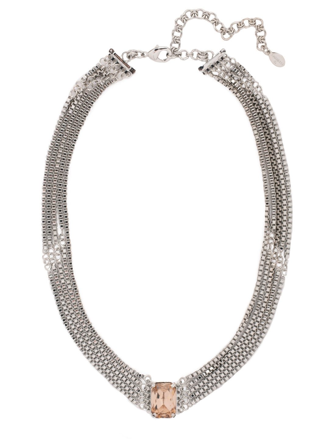 Brynn Statement Necklace - NFC2PDSNB - <p>The Brynn Tennis Necklace combines layers of box chains with a single emerald cut crystal sitting prominently at the front. An adjustable chain secures with a lobster clasp claw. From Sorrelli's Snow Bunny collection in our Palladium finish.</p>