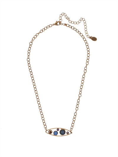 Charlene Single Tennis Necklace - NFC50AGVBN - <p>The Charlene Single Tennis Necklace features delicate crystal channels inside a single metal oblong hoop, sitting at the front of an adjustable chain, secured with a lobster claw clasp. From Sorrelli's Venice Blue collection in our Antique Gold-tone finish.</p>