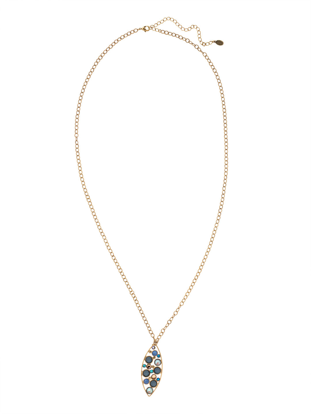 Charlene Pendant Necklace - NFC53AGVBN - <p>The Charlene Pendant Necklace features a single crystal channel filled oblong hoop on an adjustable long chain, secured with a lobster claw clasp. From Sorrelli's Venice Blue collection in our Antique Gold-tone finish.</p>