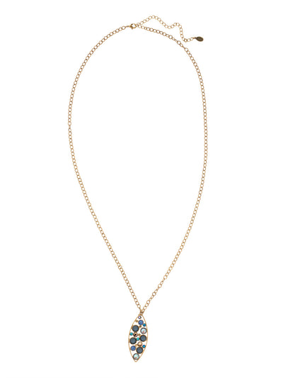 Charlene Pendant Necklace - NFC53AGVBN - <p>The Charlene Pendant Necklace features a single crystal channel filled oblong hoop on an adjustable long chain, secured with a lobster claw clasp. From Sorrelli's Venice Blue collection in our Antique Gold-tone finish.</p>