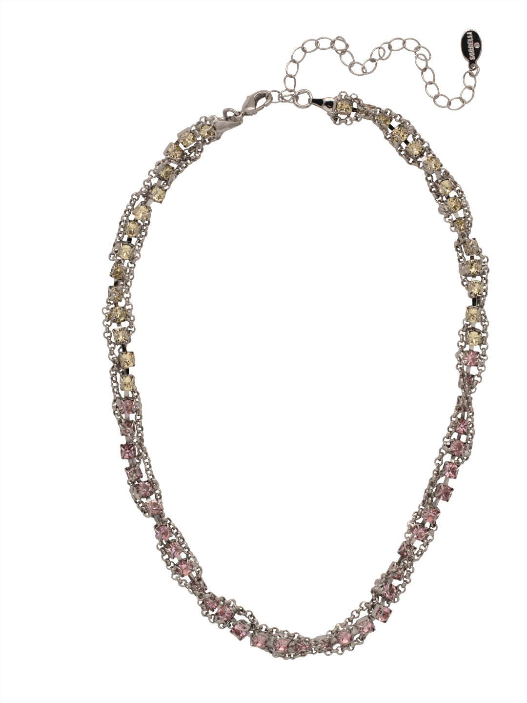 Brandi Classic Tennis Necklace - NFC60PDPPN - <p>The Brandi Classic Tennis Necklace features a timeless crystal lined necklace, elevated with a braided chain design. From Sorrelli's Pink Pineapple collection in our Palladium finish.</p>