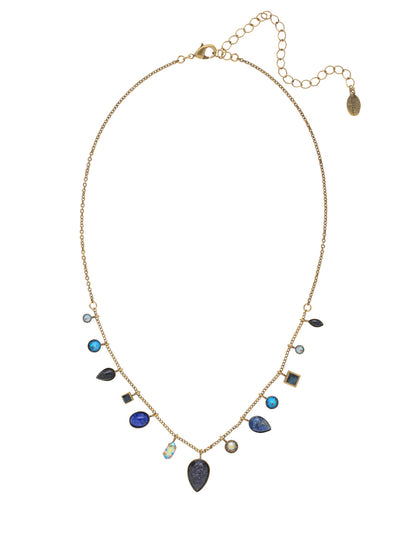 Elaina Tennis Necklace - NFC70AGVBN - <p>The Elaina Tennis Necklace features an assortment of delicate crystal and semi-precious charms on an adjustable lightweight chain, secured with a lobster claw clasp. From Sorrelli's Venice Blue collection in our Antique Gold-tone finish.</p>