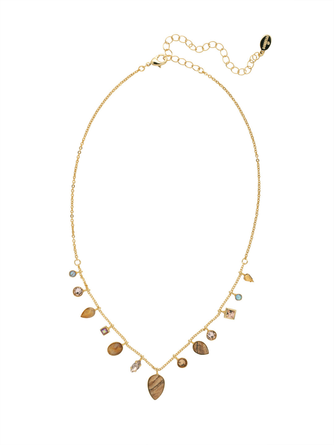 Elaina Tennis Necklace - NFC70BGRSU - <p>The Elaina Tennis Necklace features an assortment of delicate crystal and semi-precious charms on an adjustable lightweight chain, secured with a lobster claw clasp. From Sorrelli's Raw Sugar collection in our Bright Gold-tone finish.</p>